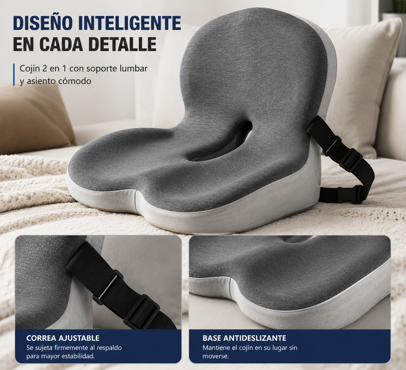 Almohadilla Ergonómica 2 en 1 para Asiento y Respaldo – Confort y Soporte Total