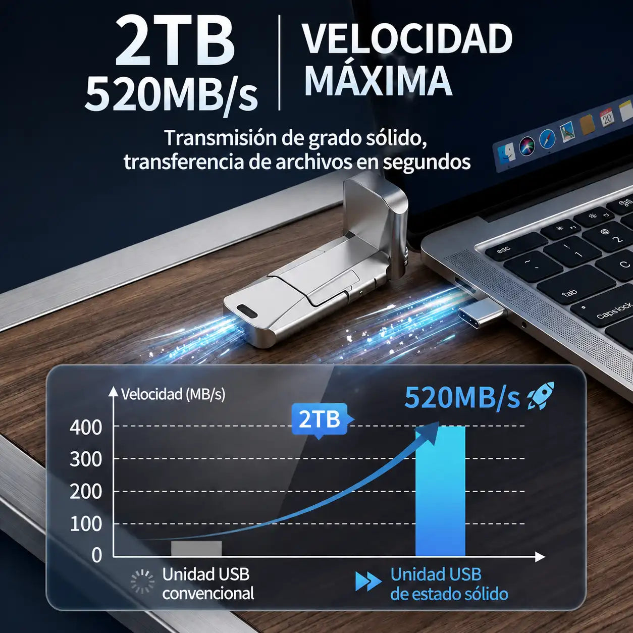 TurboFlash® Unidad SSD de 2TB de alta velocidad, USB 3.2 Type-C, doble interfaz